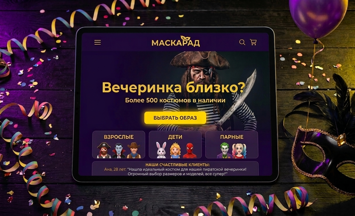 Сайт по продаже костюмов для праздников